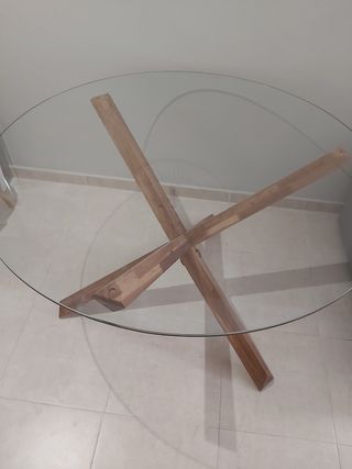 Mesa cristal redonda - roble
