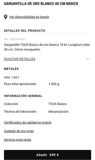 Gargantilla TOUS Basics oro blanco 40cm 