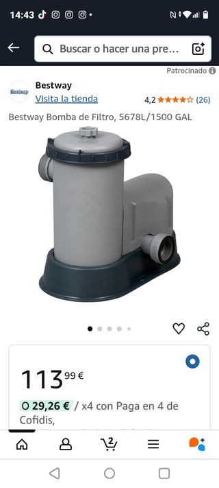 Bestway Bomba Filtro 5678L con tubos y manguitos