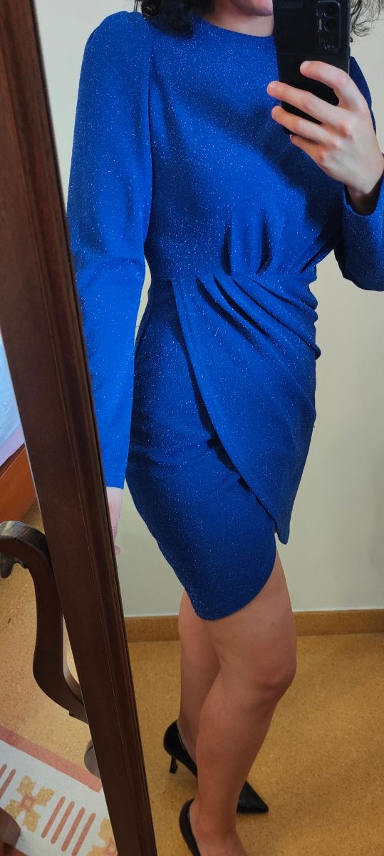 Vestito corto blu elettrico lurex