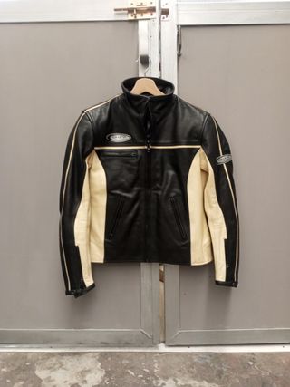 Cazadora cuero moto mujer bicolor