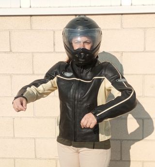 Cazadora cuero moto mujer bicolor