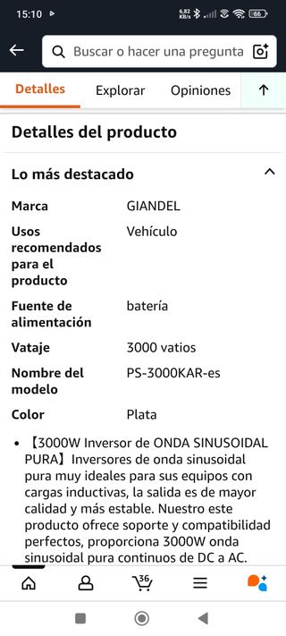 Inversor GIANDEL 3000W Onda Sinusoidal pura