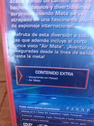 DVD de Cars Disney PIXAR precio 2 €.