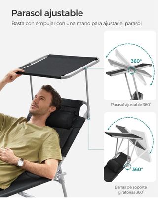 Tumbona playa piscina Plegable Negra - 193cm