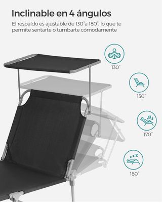 Tumbona playa piscina Plegable Negra - 193cm