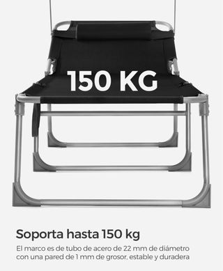 Tumbona playa piscina Plegable Negra - 193cm