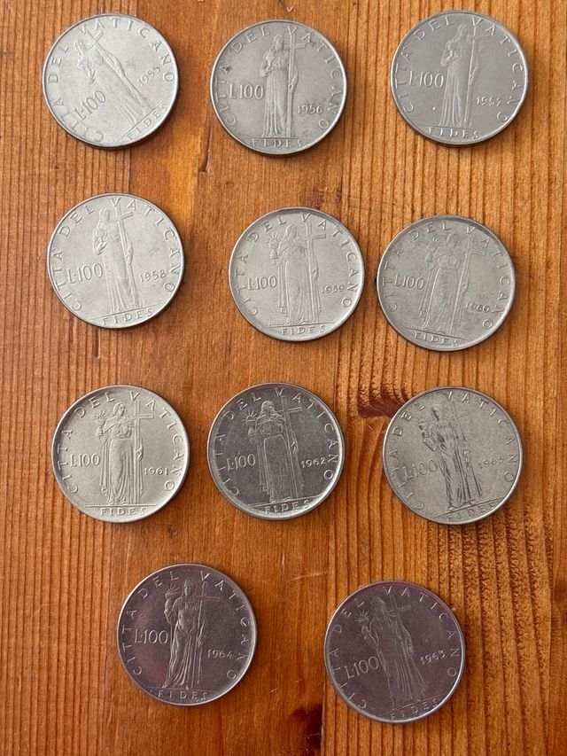 10 Lire Vaticano 1955-1965 serie completa
