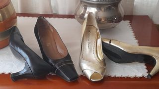 Zapatos Victoria piel negra y dorada