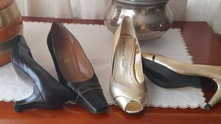 Zapatos Victoria piel negra y dorada