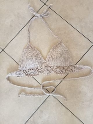 Bikini uncinetto Rae beige e marrone