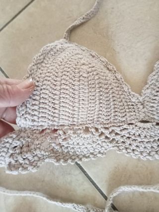 Bikini uncinetto Rae beige e marrone