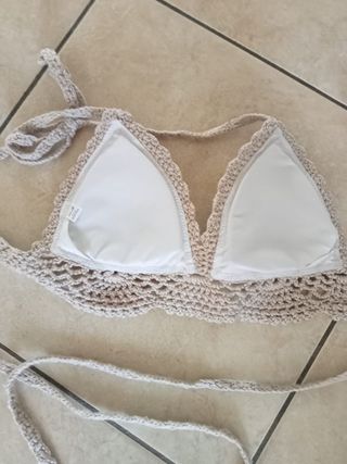 Bikini uncinetto Rae beige e marrone
