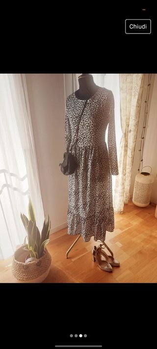 Vestito midi bianco e nero a pois