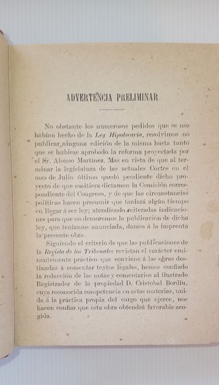 LIBRO ANTIGUO LEG.HIPOT. Y.C.V 1890