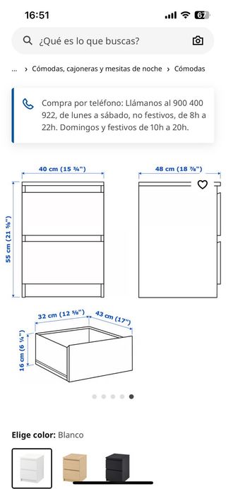 Mesita noche Ikea Malm - 2 cajones