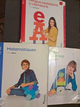 Libros física y química, matemáticas y castellano