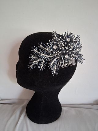 Tocado blanco-negro boda, ceremonia, evento