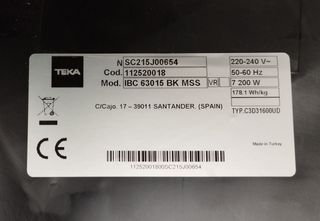 Vitrocerámica Teka IBC63015 BK MSS