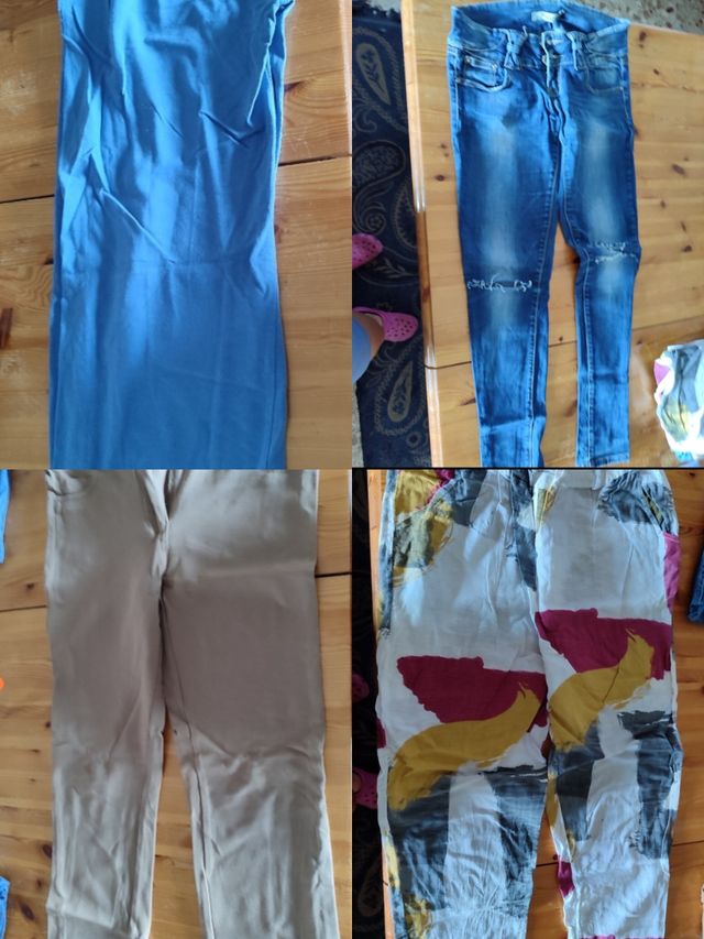 4 pantalones mujer: azul, beige, talla S-M