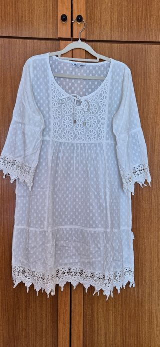 Vestido blanco playero ibicenco - M
