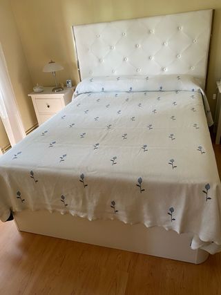 Colcha algodón cama 150cm - blanca/azul