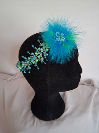 Tocado azul-verde boda, evento, fiesta