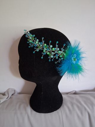 Tocado azul-verde boda, evento, fiesta