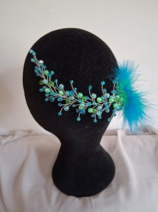 Tocado azul-verde boda, evento, fiesta