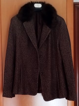Chaquetón lana negro-marrón