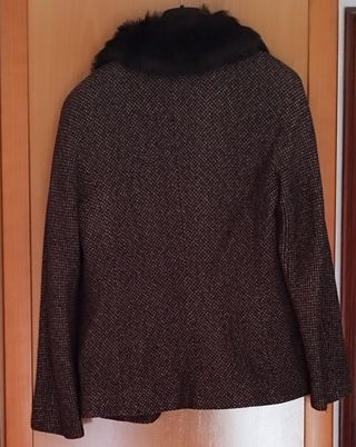 Chaquetón lana negro-marrón