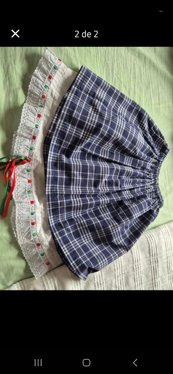 Falda azul cuadros + falda blanca con cintabicolor