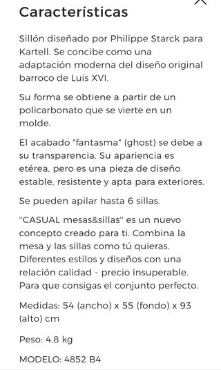 4 Sillas Kartell Louis Ghost Philippe Starck