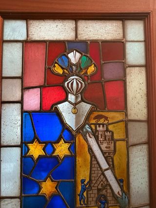 Puerta madera maciza vidriera