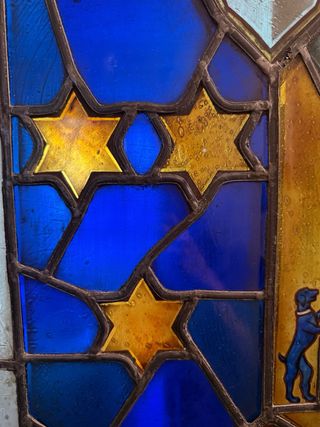 Puerta madera maciza vidriera