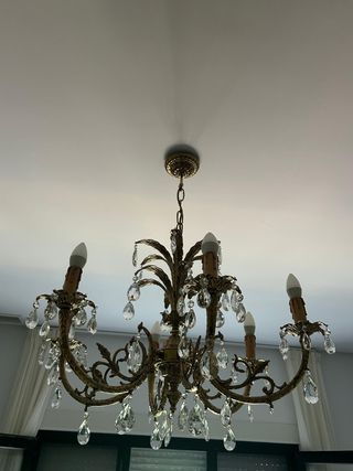 Lampara techo dorada cristal