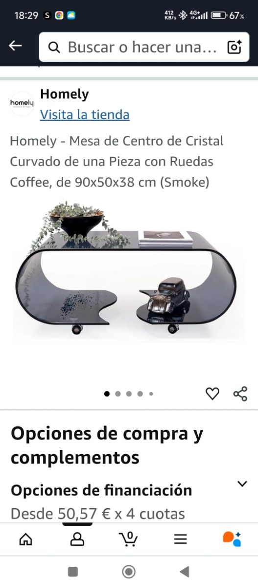 Mesa centro cristal negro 90x50x38