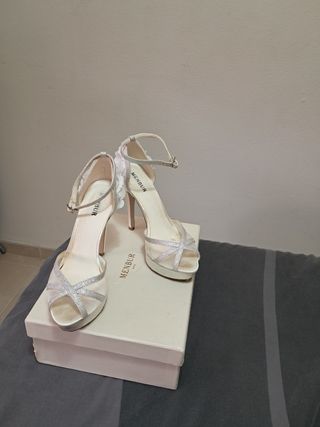 Zapatos novia tacón plata blanco