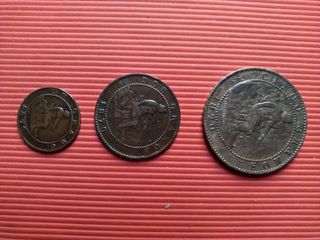 Monedas 1ª República: 5, 2 y 1 céntimo