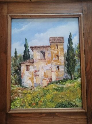 Quadro olio su legno - paesaggio toscano
