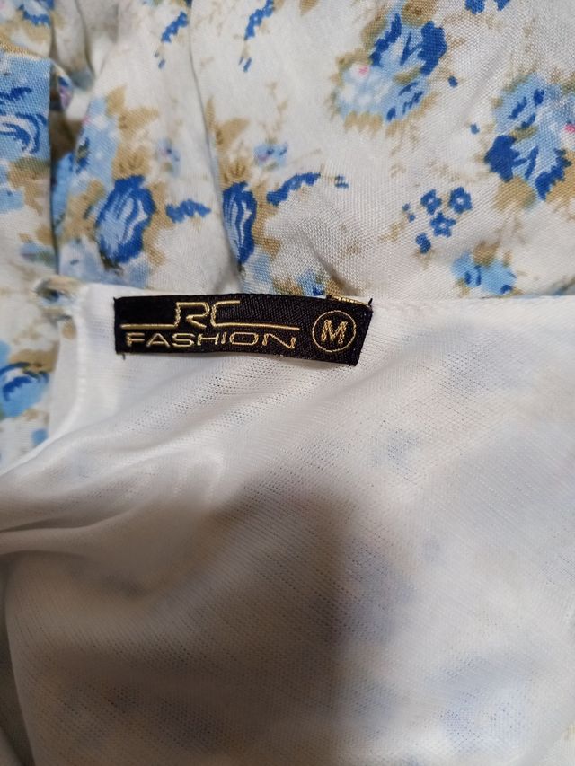 Vestido floral RC Fashion azul e branco
