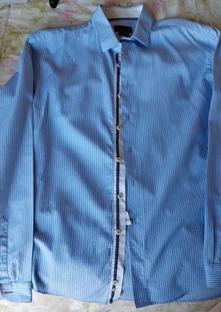 Camicia Zara Man a righe blu slim fit taglia L