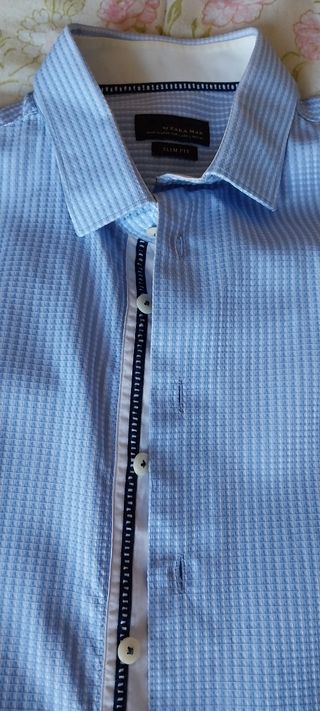 Camicia Zara Man a righe blu slim fit taglia L
