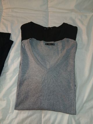 Jersey Zara gris M - Cuello pico