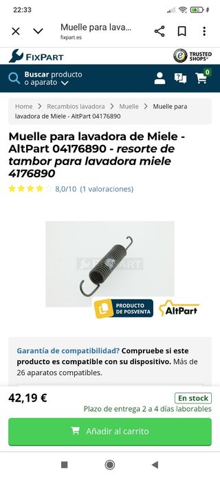 4 Muelles Lavadora Miele