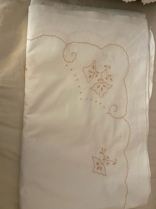 Sábanas algodón bordadas - Beige/Blanco