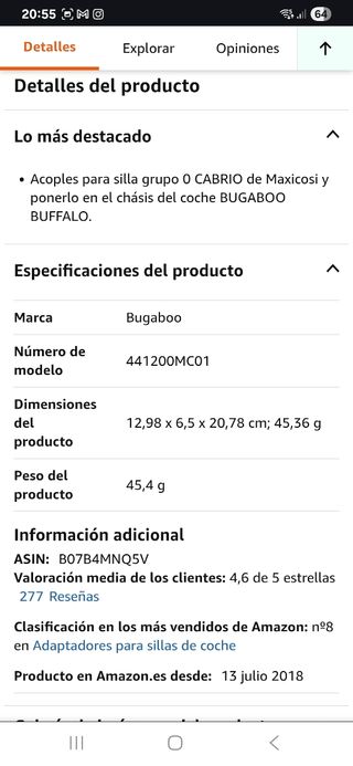 Adaptador Bugaboo Camaleon3