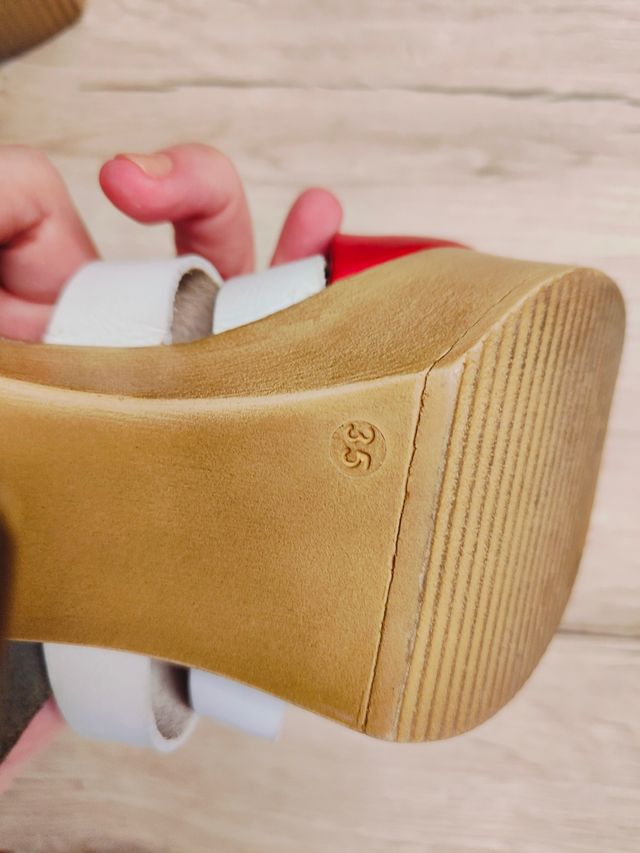 Sandalias tacón rojas y blancas mujer #35