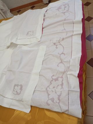 Juego cama algodón bordado ángeles amano