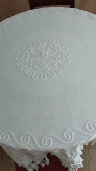 Mantel redondo algodón blanco